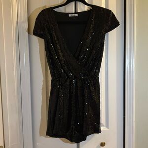 Sequin, M, shorts romper.  Black.
